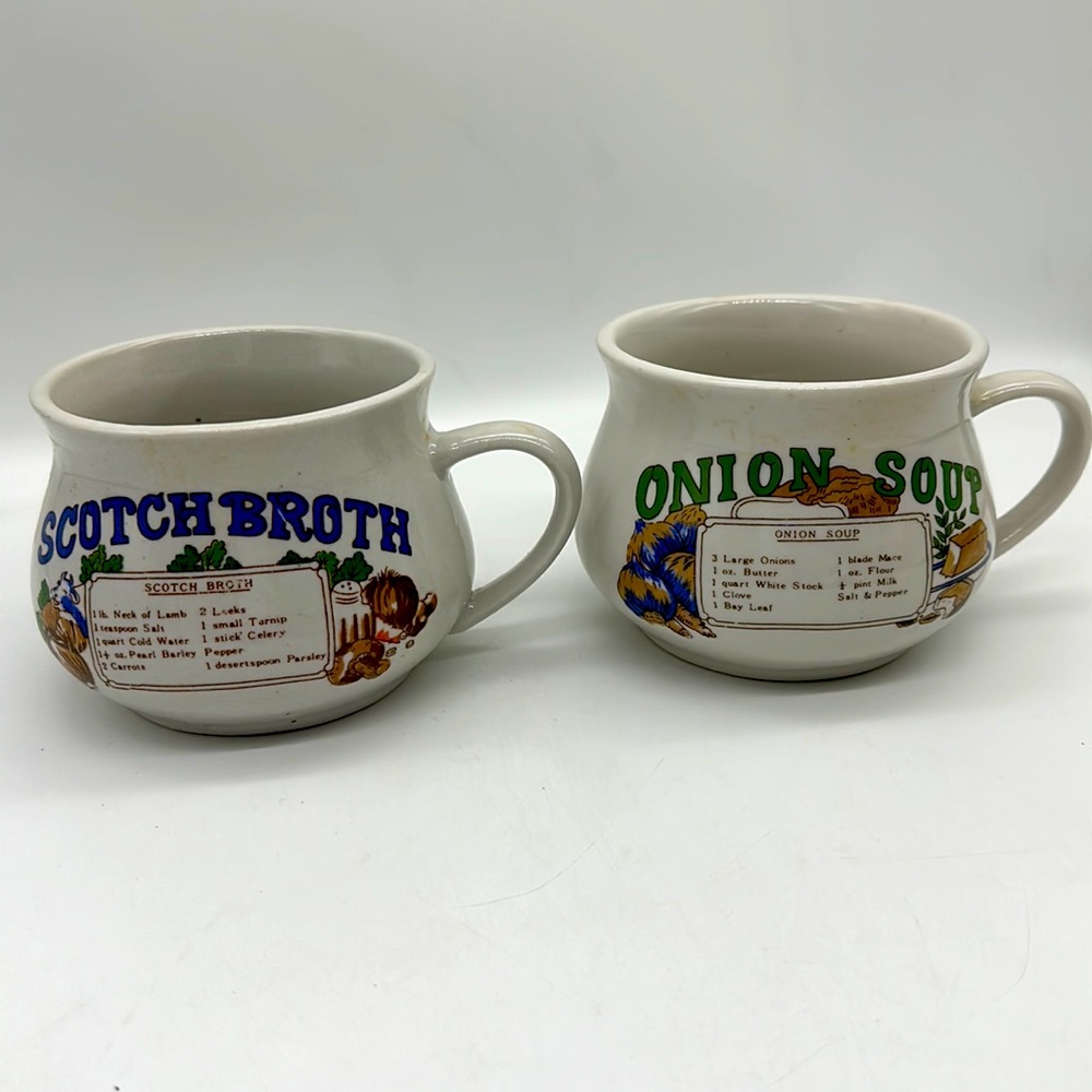 Vintage Set of 2 Recipe Mugs/Bowls-Onion Soup & Scotch Broth-1970’s